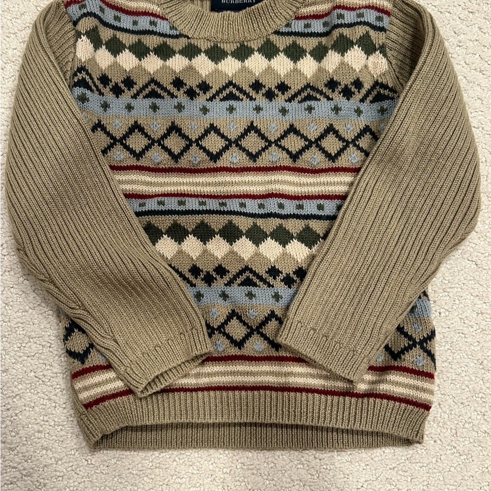 Boys Vintage Burburry Patterned Knit Sweater